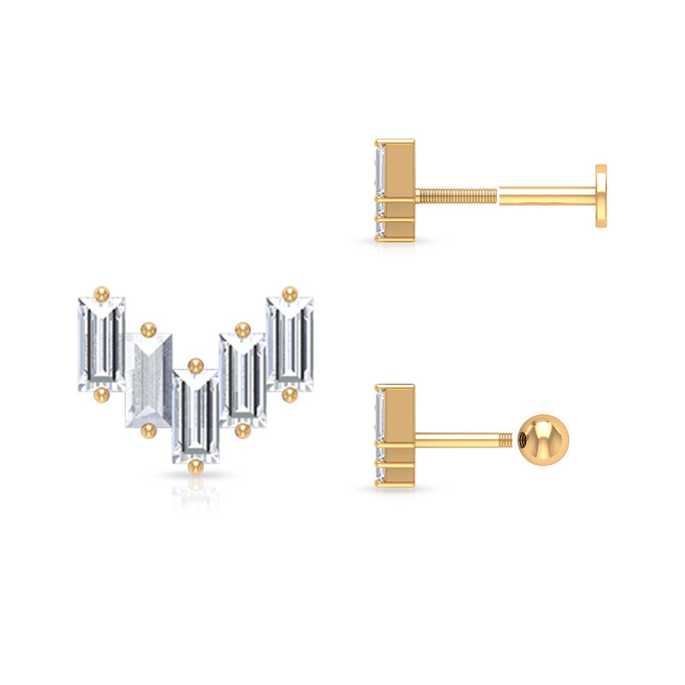Baguette Cut Earring, 1/2 Ct Diamond Stud Earrings, Helix Piercings Stud, Body Jewelry For Women