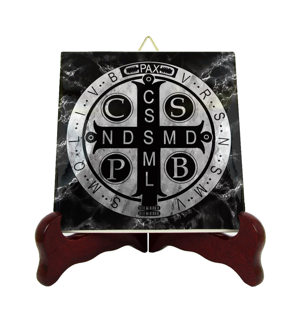 Devotional Art - St Benedict Medal Icon On Ceramic Tile Saint Protection Exorcism Catholic Gifts Religious