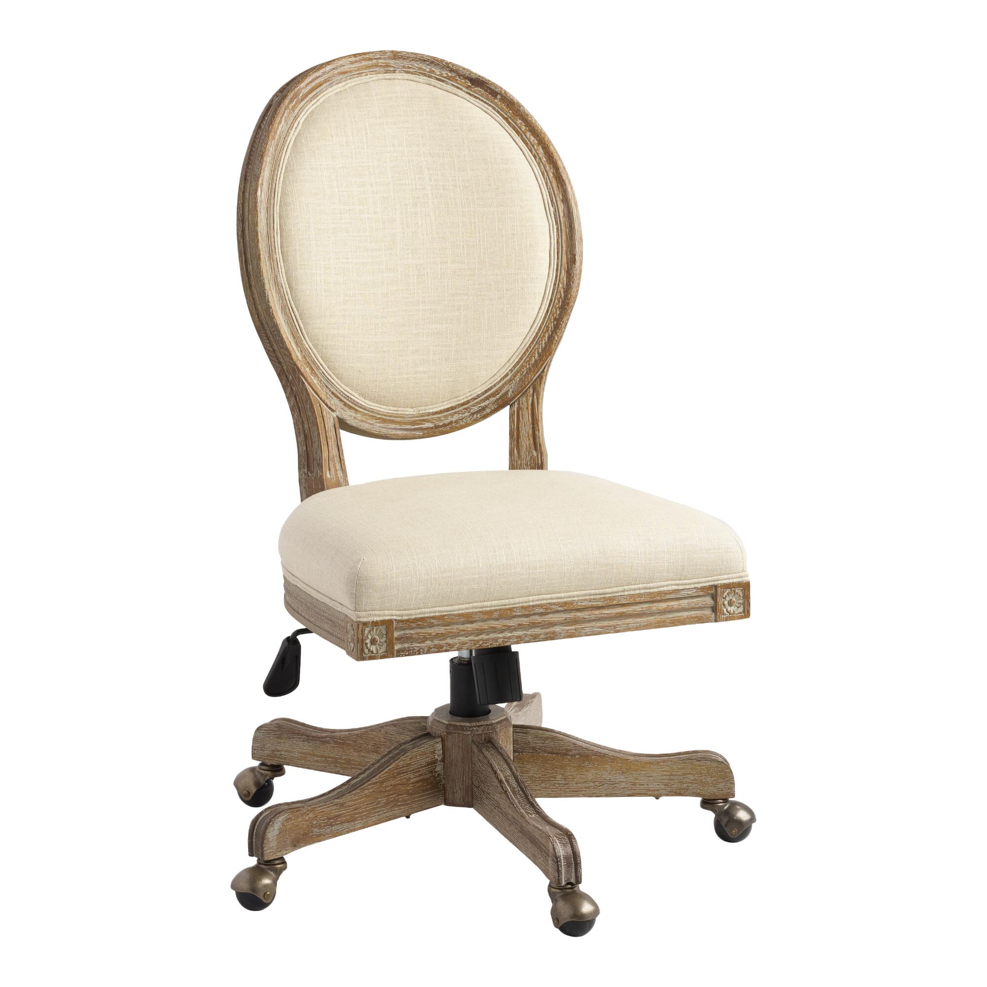 Natural Linen Paige Round Back Home Office Chair by World Market