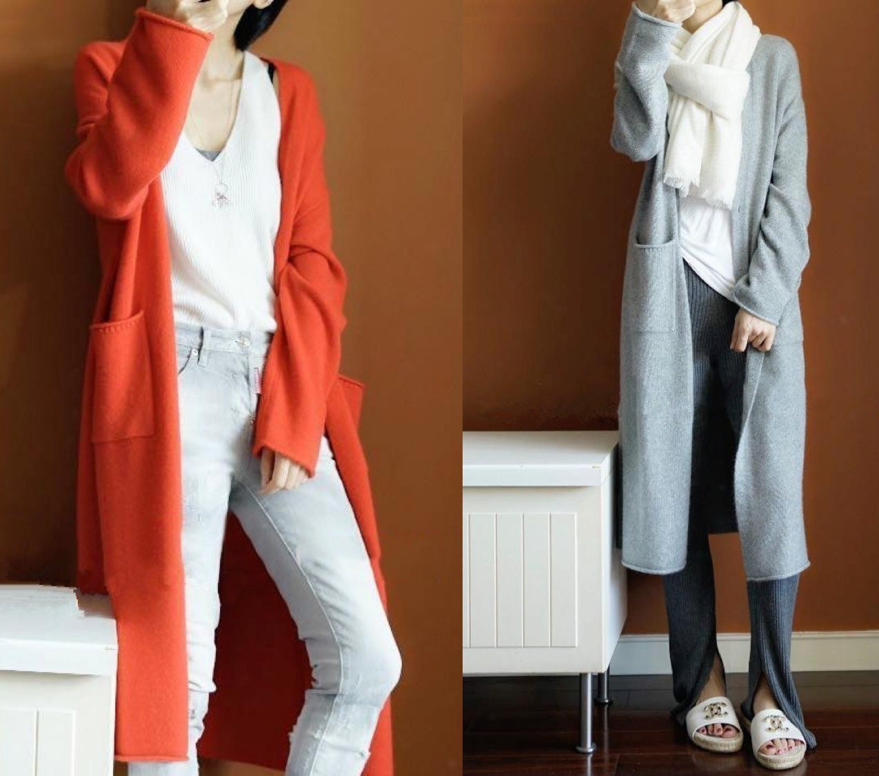 Women Knitted Open Front Cashmere Blend Cardigan Long Sleeve Top Soft Sweater Clothing With Two Side Pockets