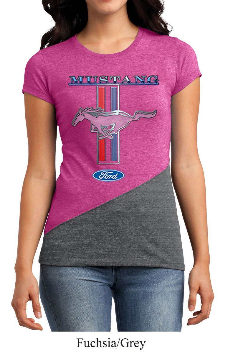 Ladies Ford Mustang Stripe Tri Blend Crewneck T-Shirt 13732D1-Dt243