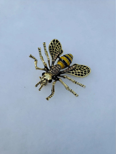Antique Gold Bee Brooch, Pin, Rhinestone Lapel Scarf Hijab See Video For The Sparkle