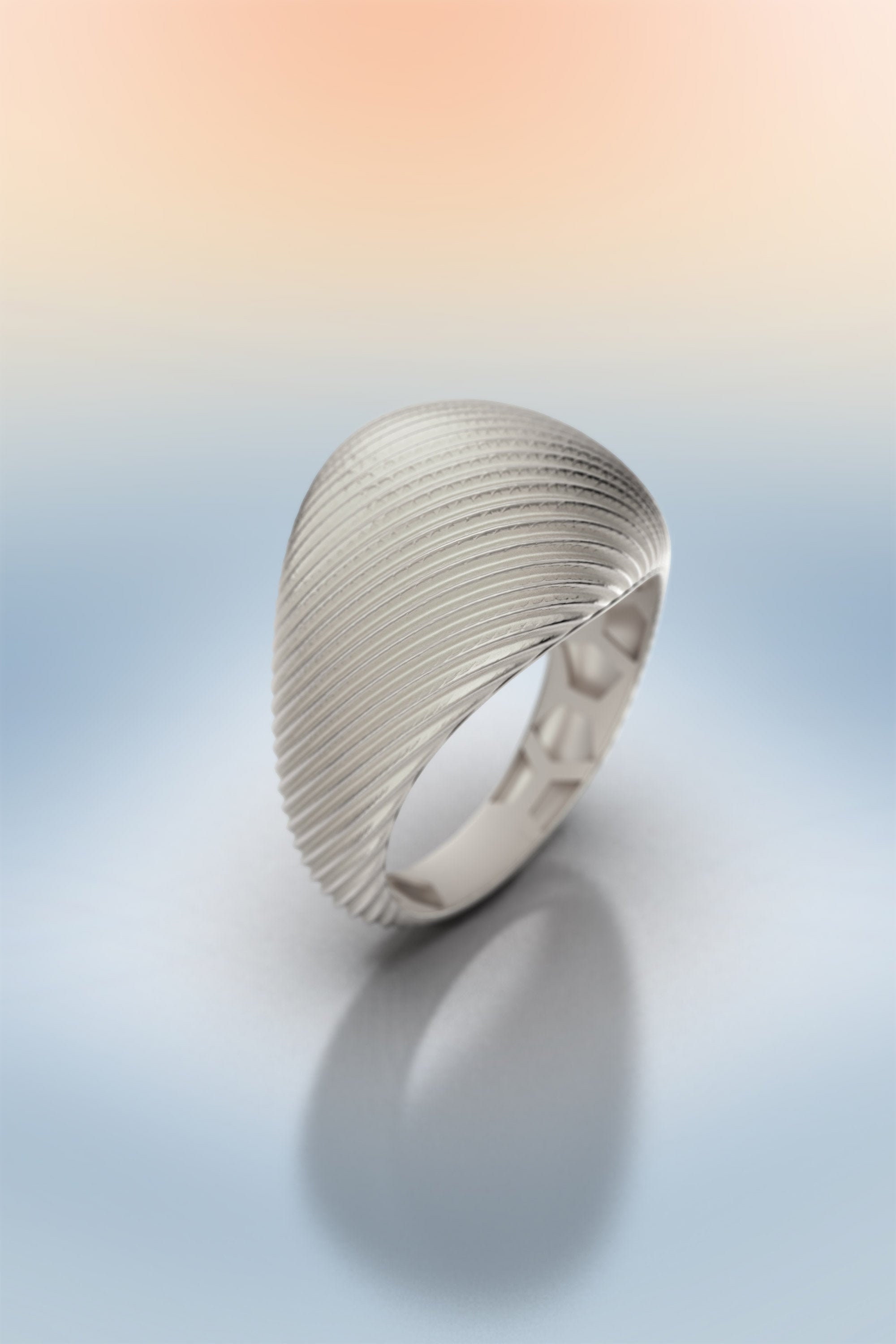 White Gold Chunky Ring, 14K Solid Dome Italian Ring Made in Italy. 18K Large Fine Jewelry