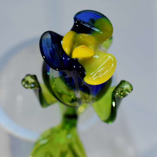 Long Stem Glass Rose - Blue & Yellow Single Handmade Flower Alma Mater