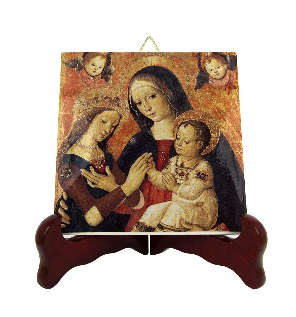 Catholic Gifts - Virgin & Child With St Catherine By Pinturicchio Religious Icon Tile Art Devotional Saints