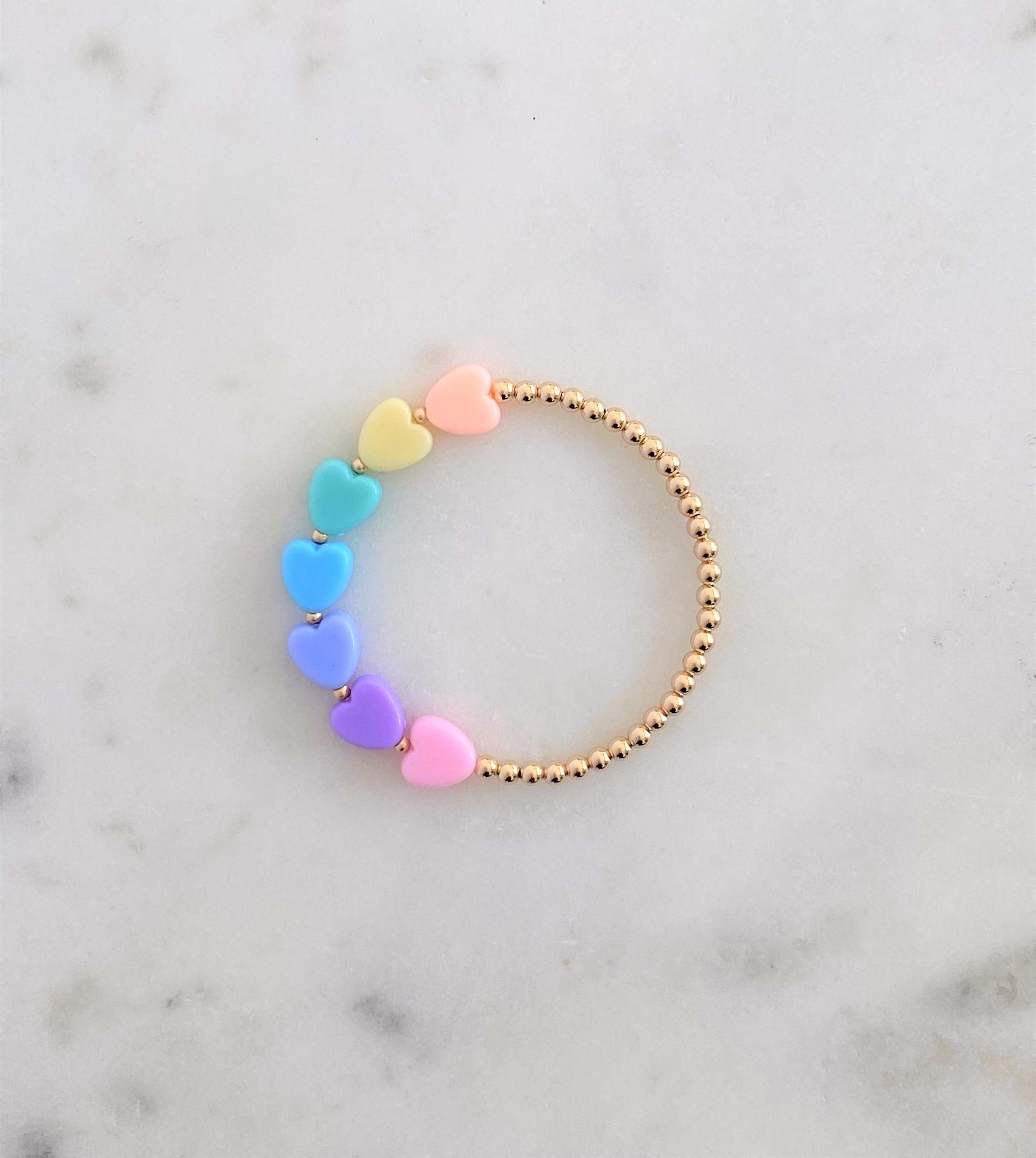 Pastel Hearts & 14K Gold Filled Bracelet | Beaded Heart Rainbow