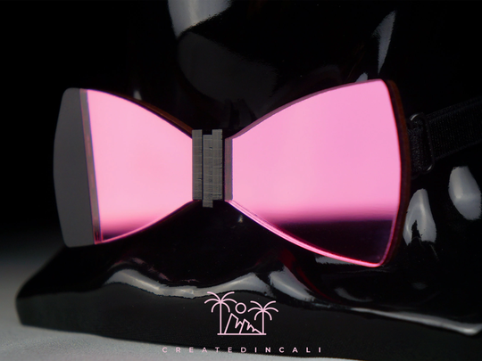 Pink Mirror Wooden Bowtie, Unique Tie, Gift For Groom, Best Man Anniversary Gift Him