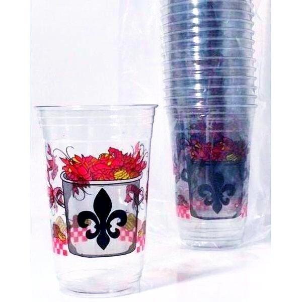 Crawfish Fleur De Lis Cups - Boil Plastic Party 20 Oz Solo Cup Lobster New Orleans Seafood Beer
