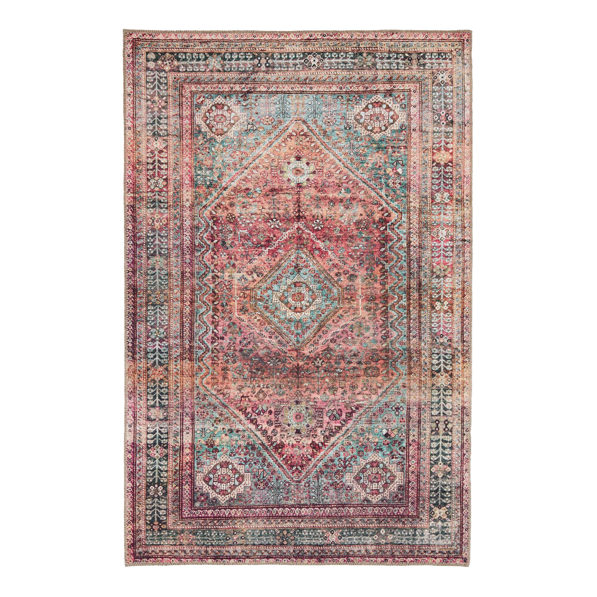 Burgundy and Green Diamond Miramar Area Rug: Red - Polyester - 4' x 6'/8' x 10' by World Market