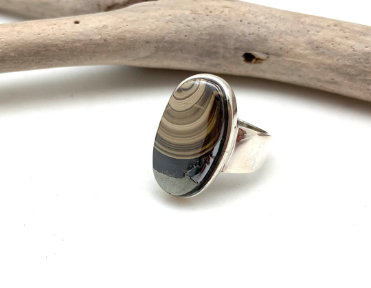 Shalen Blende Stone Ring Size 7 // German Shalenblende Silver 925 Sterling Tree Bark Agate