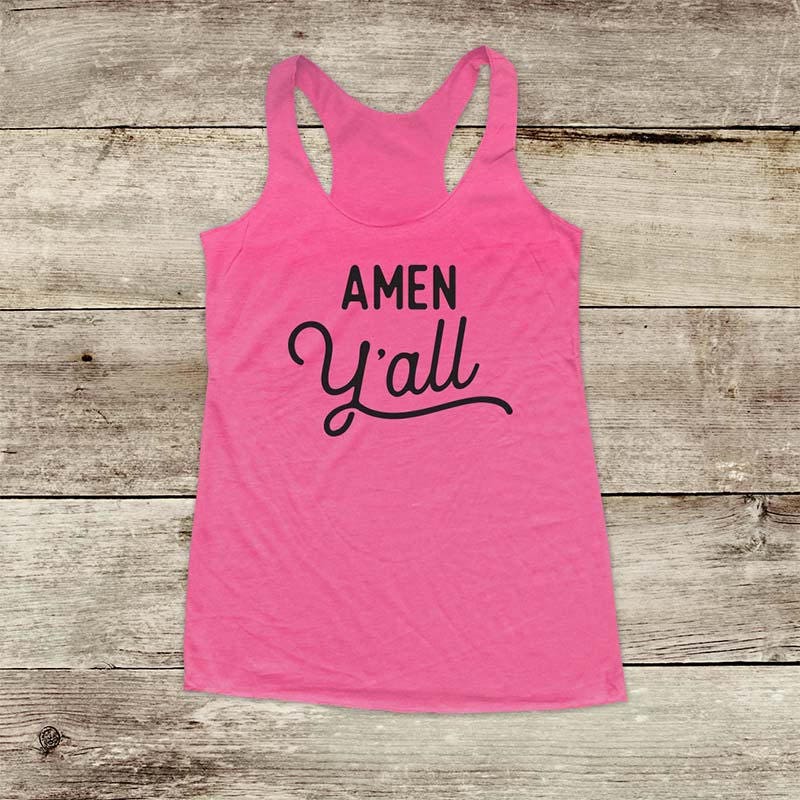 Amen Y'all Soft Tri-Blend Racerback Tank - Funny Fitness Gym Yoga Running Exercise Shirt Birthday Gift