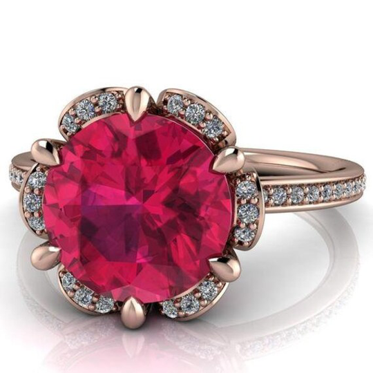 Floral Ruby Ring Round Cut Engagement 925 Sterling Silver Wedding Anniversary Gift For Wife Her