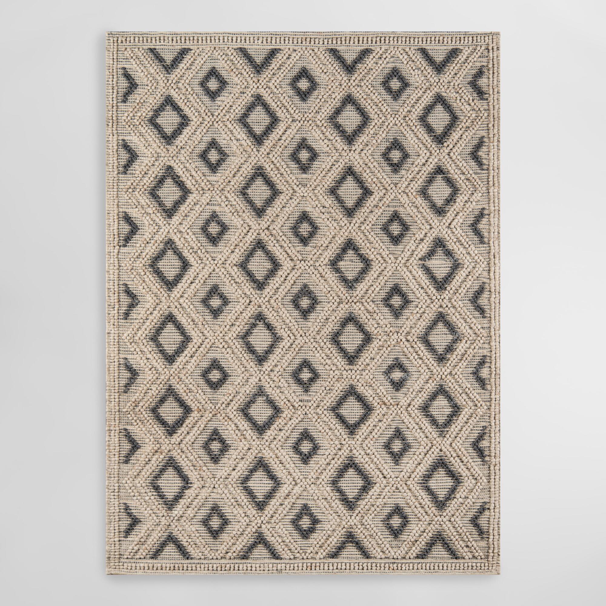 Natural and Black Diamond Wool Imrie Area Rug - 6' x 9' by World Market