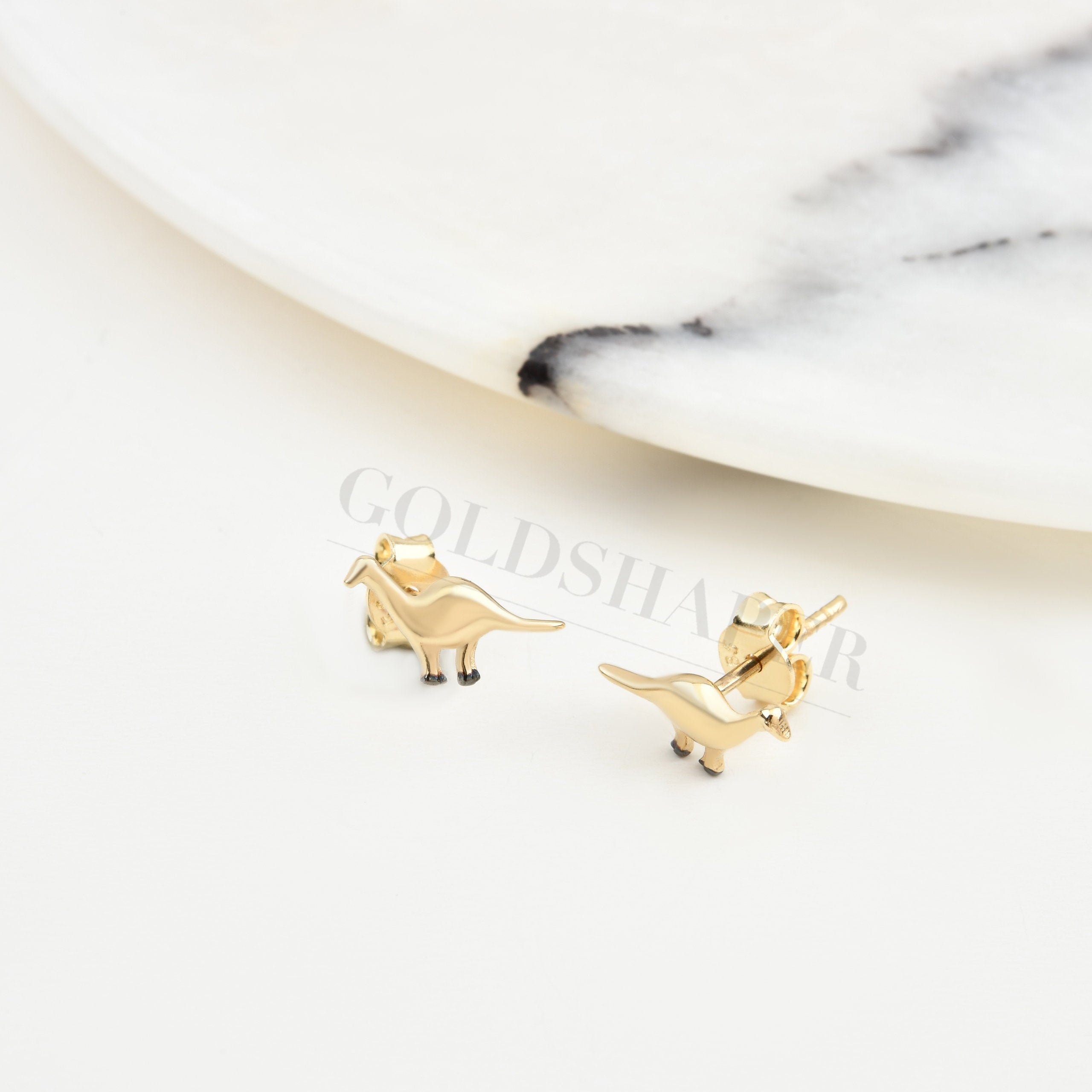 Tiny Dinosaur Earrings, 14K Solid Gold Earring, Animal Gift For Her, Bridesmaid Gift, Birthday Christmas Gift