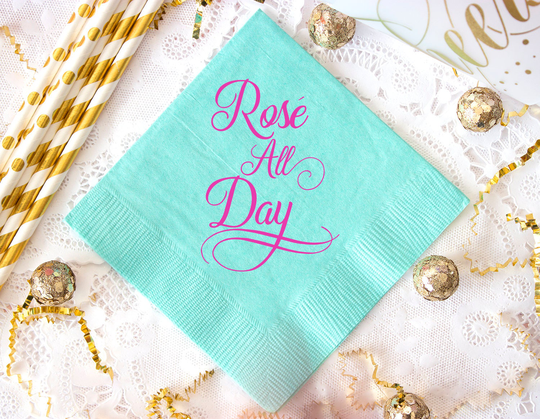 Rose All Day, Beverage Napkins, Wine Gift, Gift For Her, Custom Wedding Party Cocktail Favors