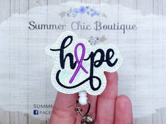 Purple Ribbon Hope Badge Reel, Medical Nurse Heart Rn Reel