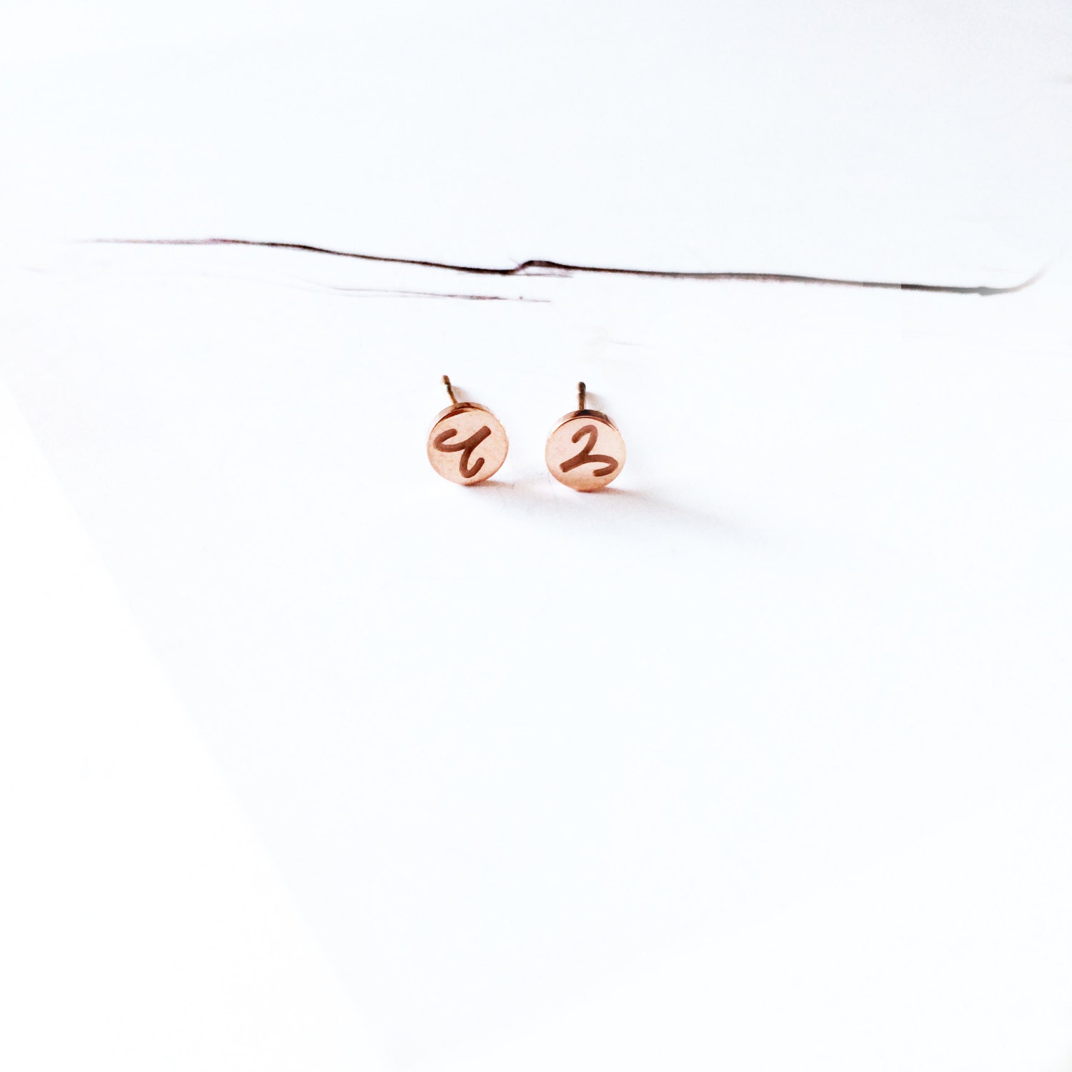 Aries Stud Earring 18K Rose Gold Horoscope Star Sign Simple Everyday Birthday Gift Astrology