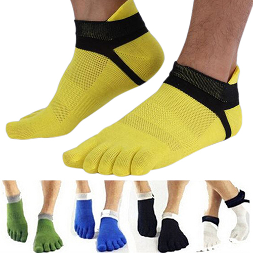 1 Pair Men's Cotton Blended Sports Five Finger Toe Socks Patchwork Mesh Socks - white