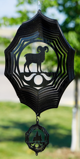Bighorn Big Horn Sheep Web Swirly Metal Wind Spinner