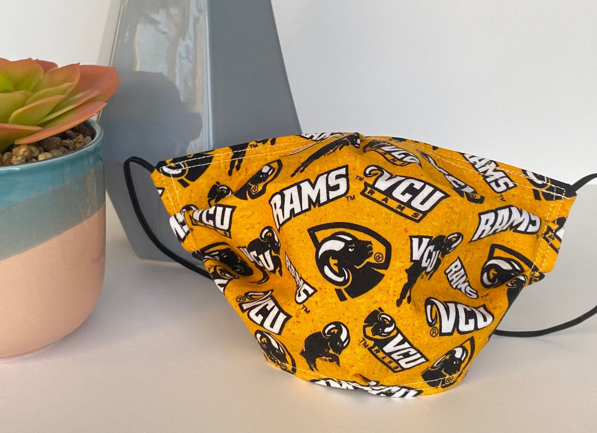 Pleated Vcu/Virginia Commonwealth University Rams Mask. Adult, Teen & Child Sizes. Reusable, Washable, 100% Cotton
