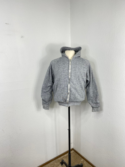 70S Vintage Cotton Poly Rayon Blend Zip Up Thermal Lined Hoodie Heather Gray Color Size Xl