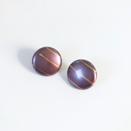 Vintage 80S Iridescent Purple & Gold Plastic Oversized Stud Earrings, Retro 1980S Costume Jewelry