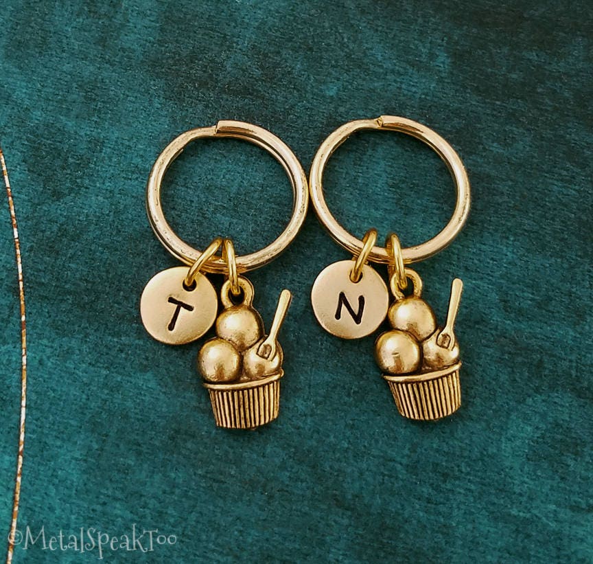 Ice Cream Keychain Set Of 2 Very Small Charm Keychains Parlor Personalized Pendant Best Friend Gift