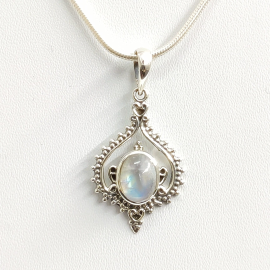 Moonstone Pendant-925 Sterling Silver-Statement Pendant-Gift For Her-Dainty Pendant-Minimalist Jewelry-Filigree Teardrop-Fashionable Pendant