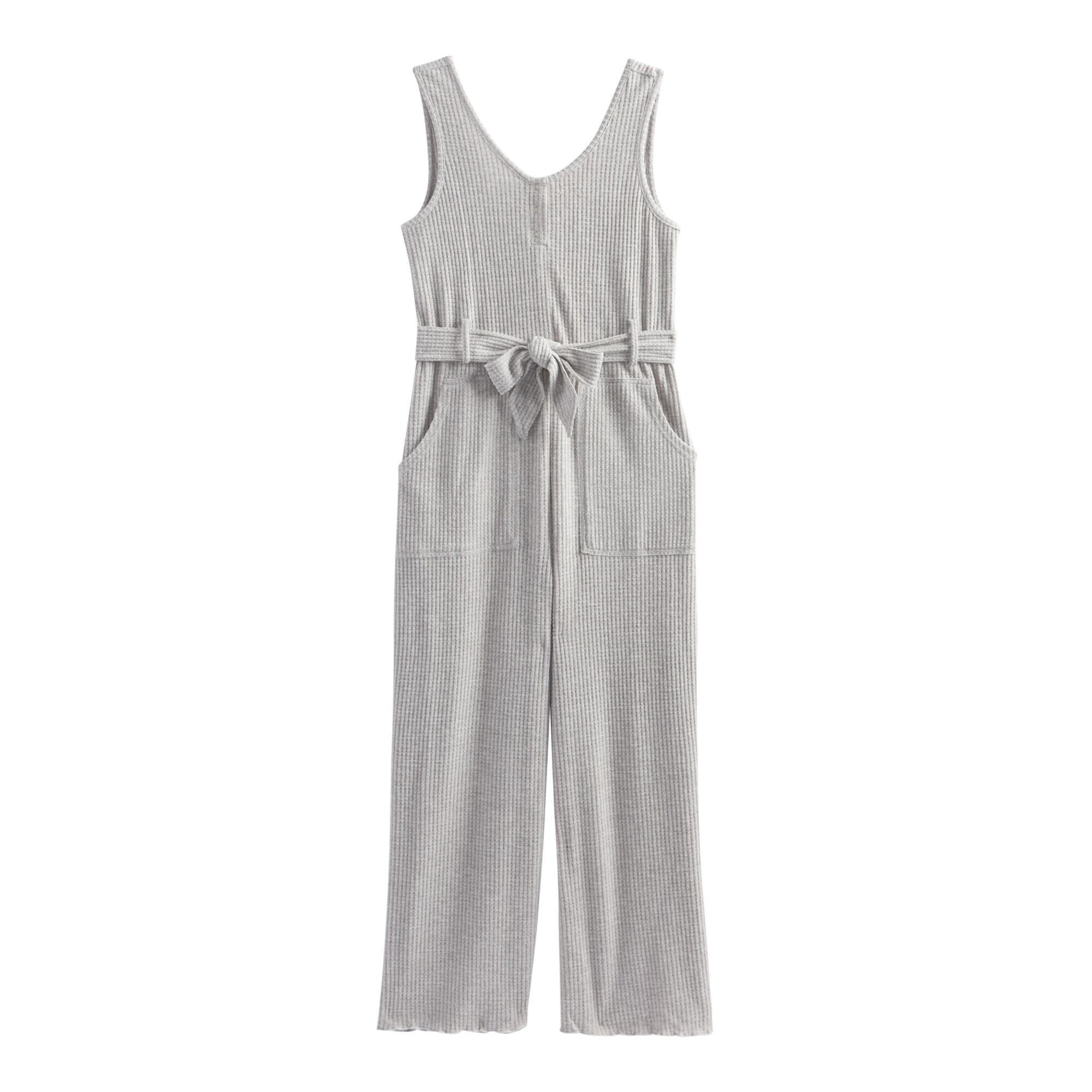 Gray Waffle Knit Lounge Jumpsuit With Pockets - Large by World Market