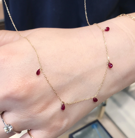 Ruby Necklace 18K Solid Gold Ruby Station Necklace ,14K Charm Station Necklace,ruby Wedding Anniversary Gifts For July Gift