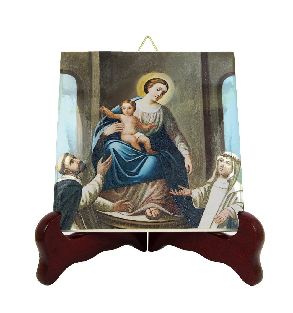 Madonna Of The Rosary Pompei - Catholic Icon On Tile Our Lady Del Rosario Catholic Gifts Art