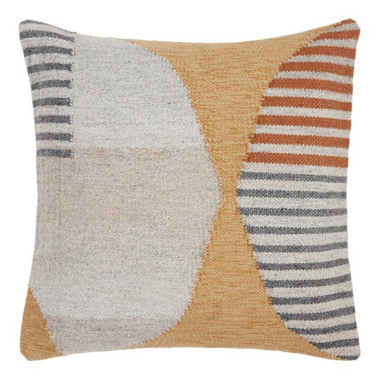 Yellow, Gray And Rust Abstract Geometric Throw Pillow: White - Polyester - 18" Square by World Market