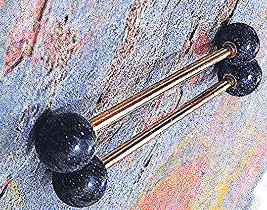 Blue Lapis Gemstone 6mm Ball Ends Rose Gold Plated Over 316L Surgical Steel Industrial Scaffold Barbell, 14G, 32mm Or 35mm 38mm