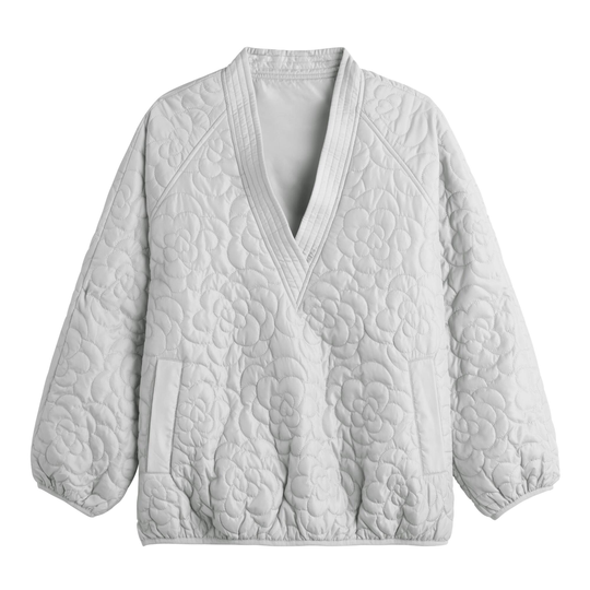 Light Gray Floral Quilted Lounge Jacket With Pockets by World Market