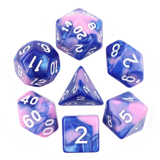 Transformation 7 Die Polyhedral Blend Dice Set | Blue-Pink/White