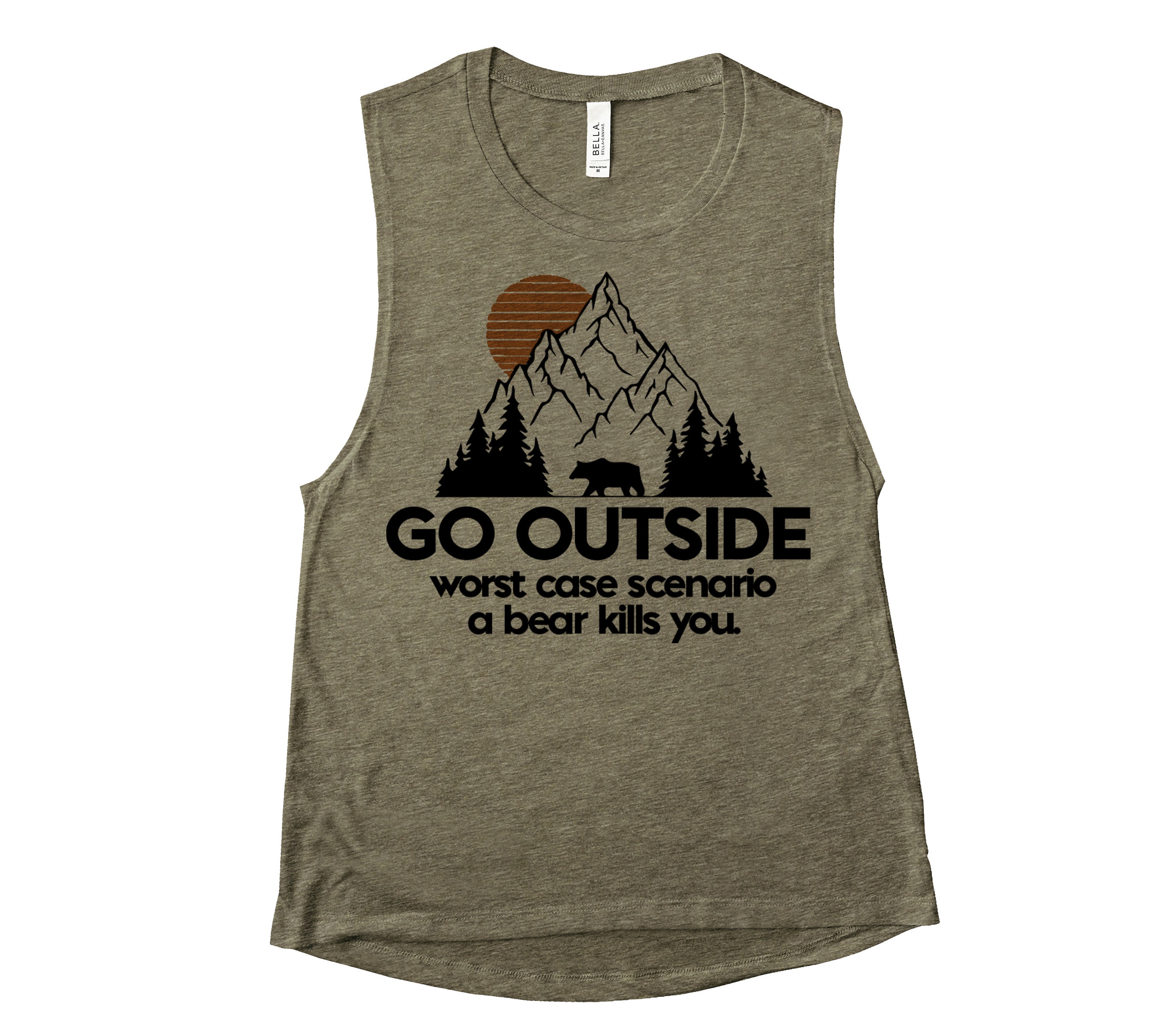 Womens Muscle Tank Top Go Outside Bear Kills You Funny Trending Camping Tanks Fast Free Shipping Hiking Gift For Friend