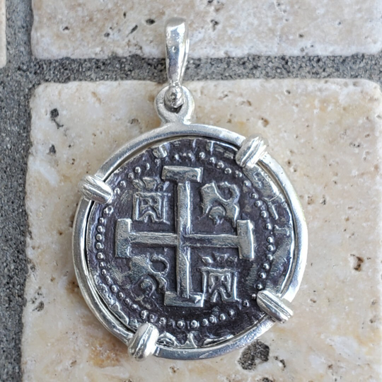 Atocha Silver Coin Pendant in Sterling Silver Bezel