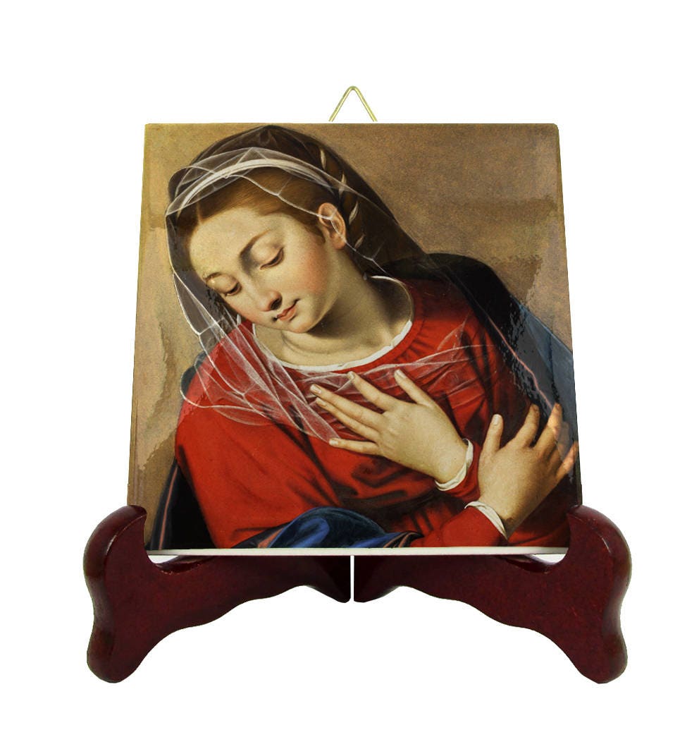 Madonna Annunciate - Devotional Art Catholic Icon On Tile Virgin Mary Gift Icons Mother Devotionals