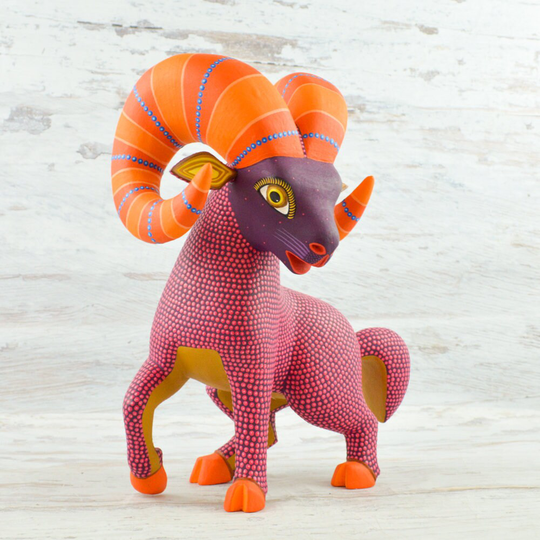 Magia Mexica A1881 Ram Alebrije Oaxacan Wood Carving Painting Handcrafted Folk Art Mexican Craft