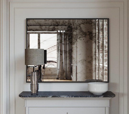 Antique Framed Mirror. 1940S, 50S & 60S Inspired Wall Mirror With Antiqued Glass & Black Frame. Large Decorative