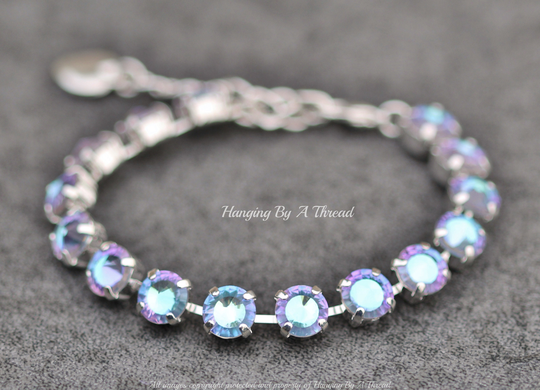 Last One Vintage Swarovski Wistaria Crystal Tennis Bracelet, Pastel Purple Blue Rainbow, 8mm Bracelet, Gift For Her, Stacking, Silver