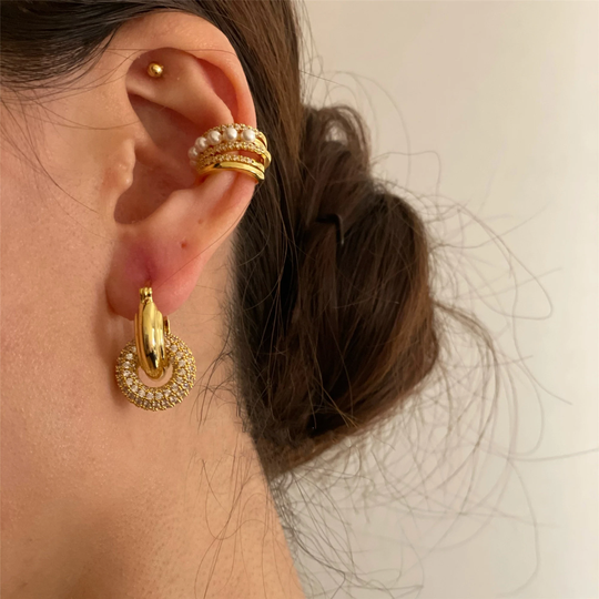 Gold Ear Cuff With Pearls & Cz, Cuff, No Piercing, Earrings, Earring Earring, Ear Gold, Cartilage