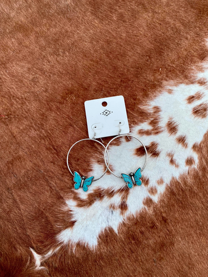 Butterfly Stone Hoop Earrings