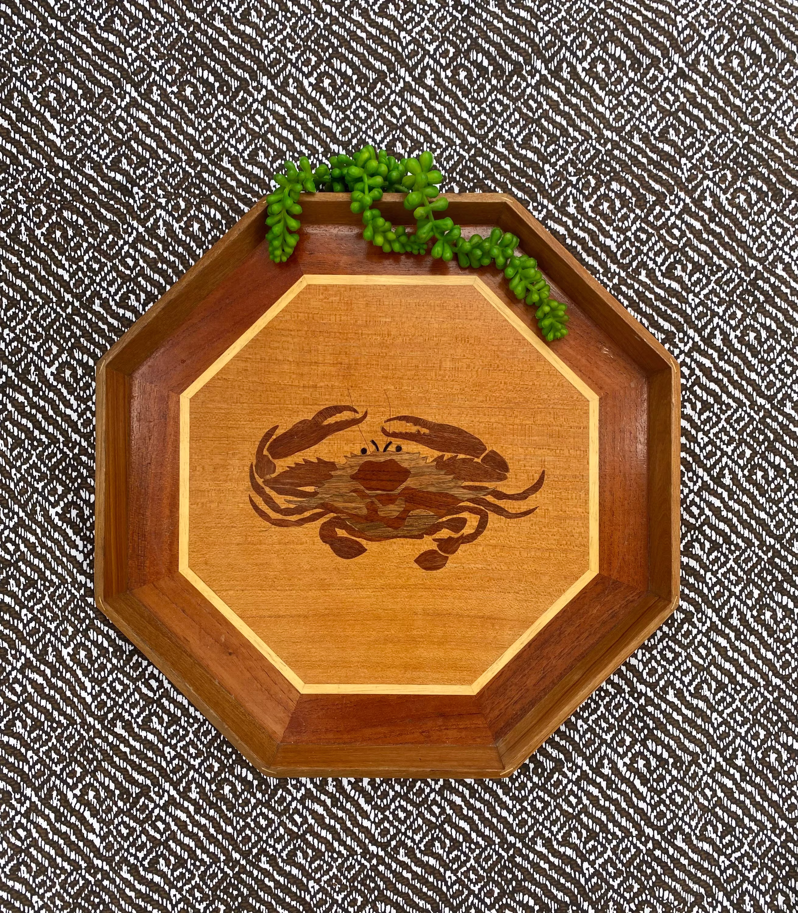 Wood Crab Tray, Vintage Decorative Seafood Inlaid Beach Decor, Ottoman Coffee Table Tray