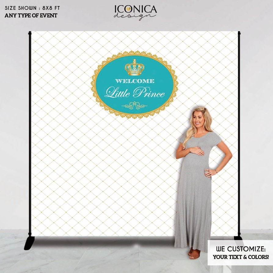 Baby Shower Party Backdrop Royal Prince Turquoise & Gold Party Banner Printed Or Printable