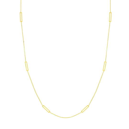 2.5mm Open Rectangle Adjustable Necklace Real 14K Yellow Gold 18"