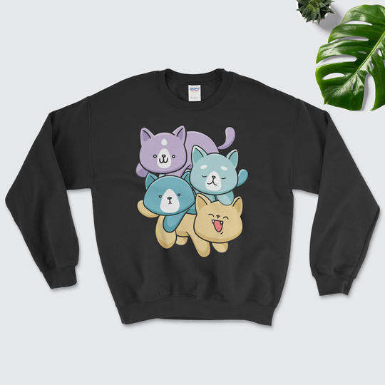stacked Kawaii Cats Sweatshirt | Funny Cat Jumper Lover