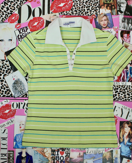 striped Cotton Blend Preppy Shirt, Casual Athletic Women's Shirts, Size Medium