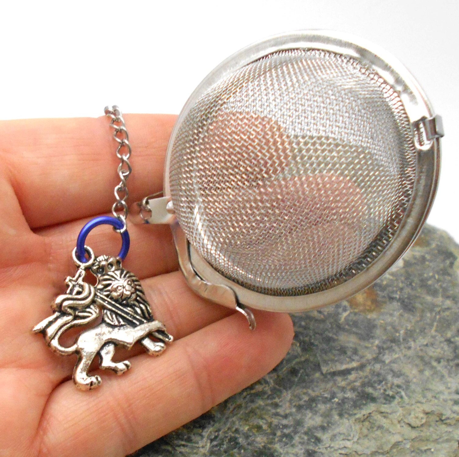 Tea Ball Infuser With Royal Lion English Charm - Lion, Bravery, Courage, Strength, Royalty, Fierceness