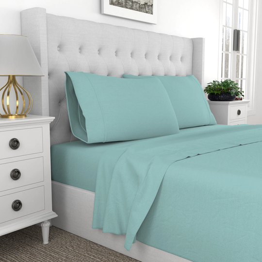 COLOR SENSE 1200TC Easy Care Sateen Queen 1200-Thread Count Cotton Polyester Blend Aqua Bed Sheet in Blue | 8903062027874